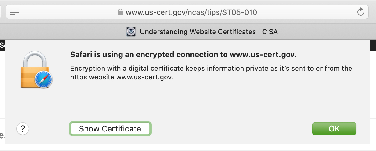 Safari view certificate